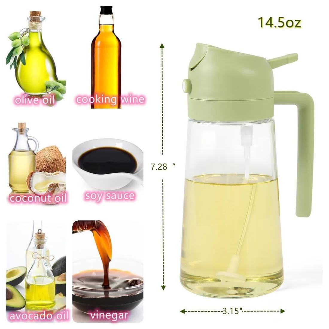 2-in-1 Oil Spray Dispenser Glass Bottle 500 ml